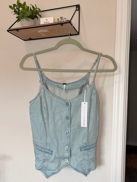 Young Fabulous & Broke Tops - Young Fabulous & Broke Pale Blue Denim Button-Front Cami
